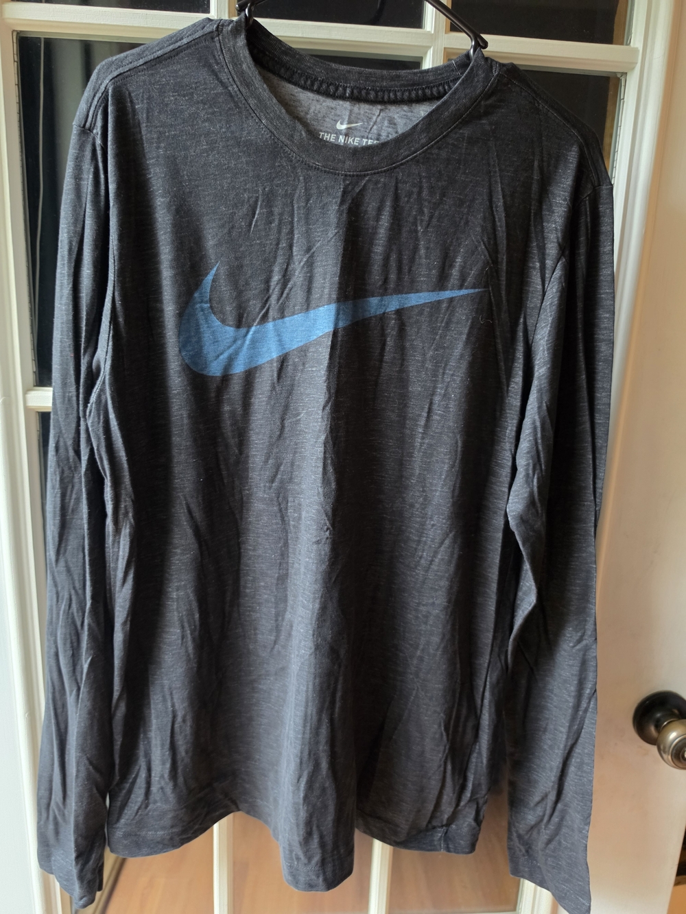 Nike Long-Sleeve Tee in Charcoal with Blue Swoosh